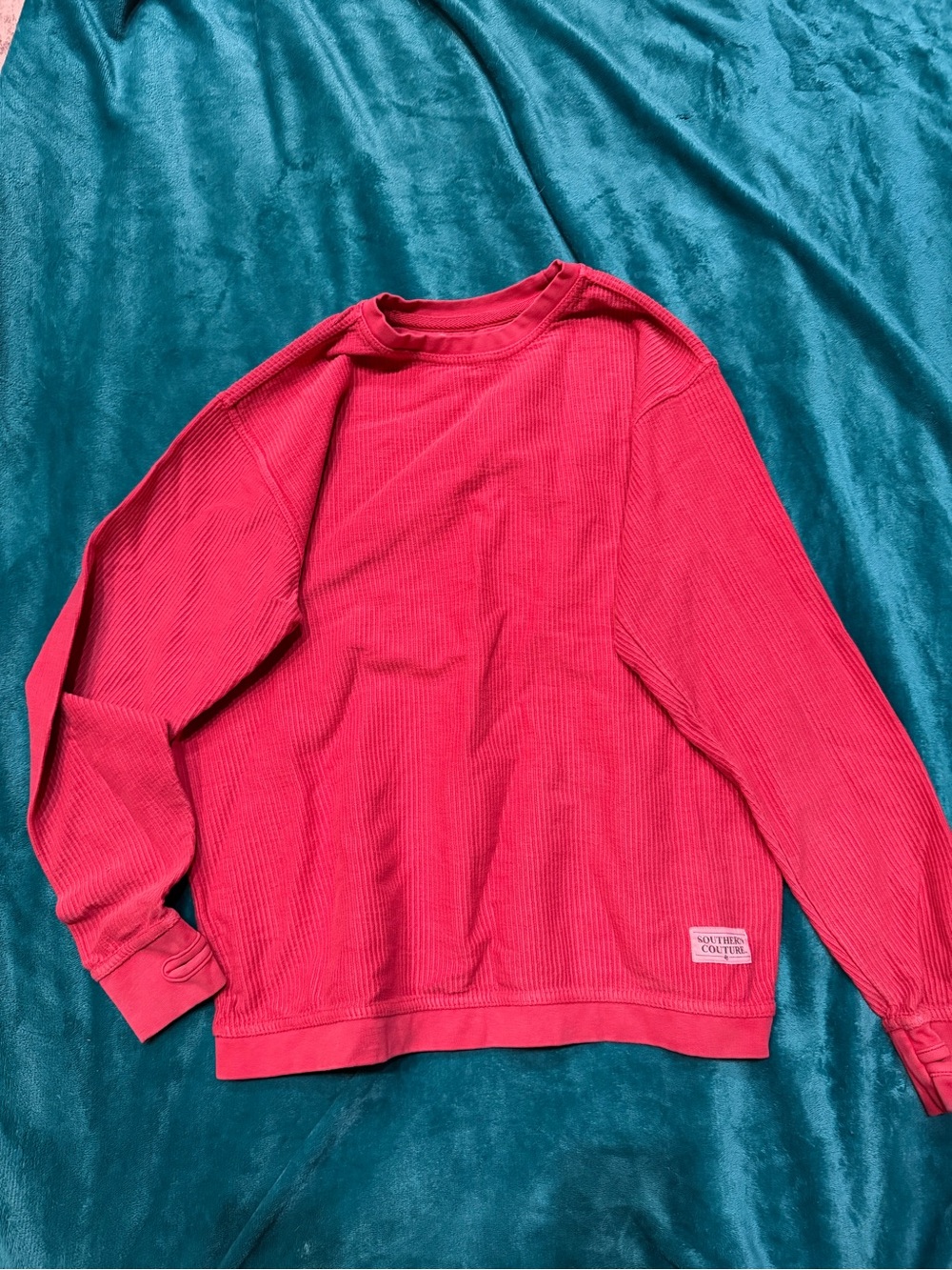 Women’s Red Waffle-Knit Crewneck Sweatshirt